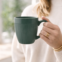 Cuire Ribbed Green Coloured Coffee Mug | Mug for Him & Her | Perfect for Gifting | 510ml (Set of 1)