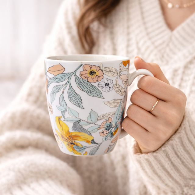 Cuire Floral Ceramic Coffee Mug | Mug for Him & Her | Perfect for Gifting | 350ml (Set of 1)