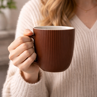 Cuire Solid Colour Ribbed Ceramic Coffee Mug | Mug for Him & Her | Perfect for Gifting | 350ml (Set of 1)