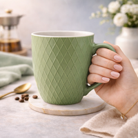 Cuire Diamond Pattern Sage Green Ceramic Coffee Mug | Mug for Him & Her | Perfect for Gifting | 400ml (Set of 1)