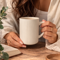 Cuire Ribbed White Ceramic Coffee Mug | Mug for Him & Her | Perfect for Gifting | 340ml (Set of 1)
