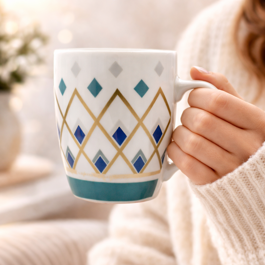 Cuire Geometric Print Ceramic Coffee Mug | Mug for Him & Her | Perfect for Gifting | 350ml (Set of 1)