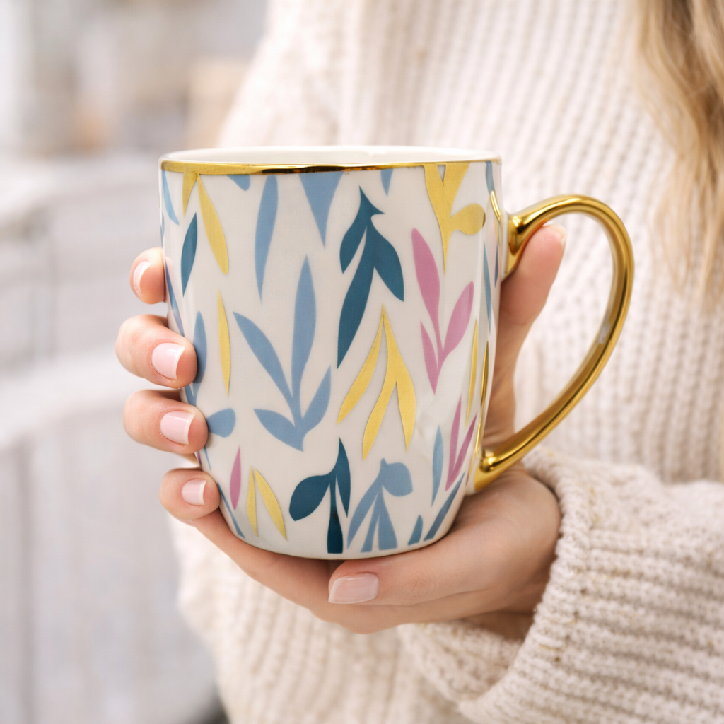 Cuire Golden Designer Ceramic Coffee Mug | Mug for Him & Her | Perfect for Gifting | 370ml (Set of 1)
