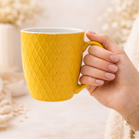 Cuire Diamond Pattern Yellow Ceramic Coffee Mug | Mug for Him & Her | Perfect for Gifting | 400ml (Set of 1)