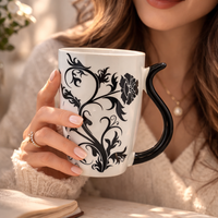 Cuire Floral White with Black Butterfly Ceramic Coffee Mug | Mug for Him & Her | Perfect for Gifting | 400ml (Set of 1)