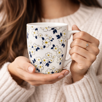 Cuire Black & White Floral Ceramic Coffee Mug | Mug for Him & Her | Perfect for Gifting | 350ml (Set of 1)