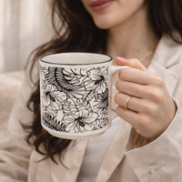 Cuire Floral Black & White Ceramic Coffee Mug | Mug for Him & Her | Perfect for Gifting | 350ml (Set of 1)