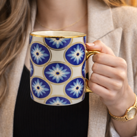 Cuire Golden Blue Floral Ceramic Coffee Mug | Mug for Him & Her | Perfect for Gifting | 360ml (Set of 1)