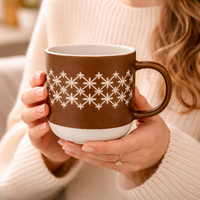 Cuire Brown Floral Ceramic Coffee Mug | Mug for Him & Her | Perfect for Gifting | 365ml (Set of 1)