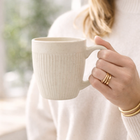 Cuire Ribbed White Coloured Coffee Mug | Mug for Him & Her | Perfect for Gifting | 510ml (Set of 1)
