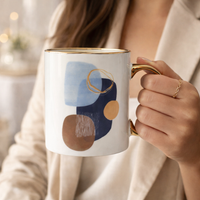 Cuire Golden Watercolour Design Ceramic Coffee Mug | Mug for Him & Her | Perfect for Gifting | 360ml (Set of 1)
