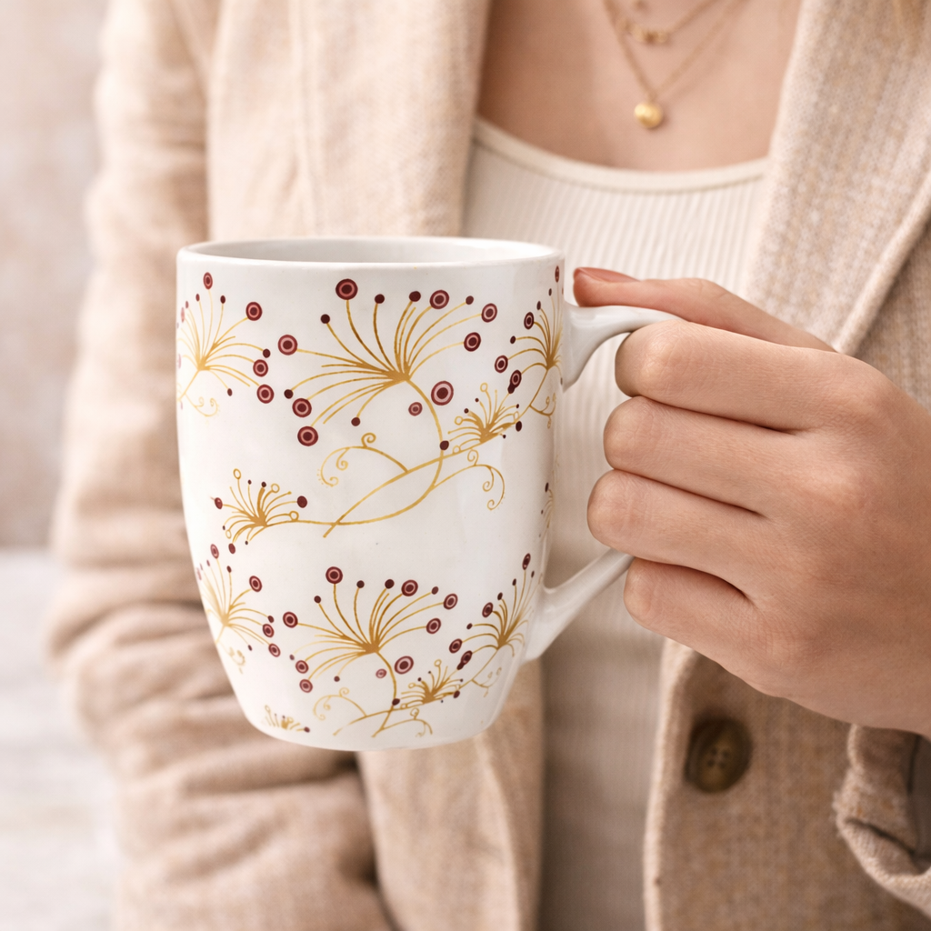 Cuire Ceramic Floral Wildflower Coffee Mug | Mug for Him & Her | Perfect for Gifting | 350ml (Set of 1)