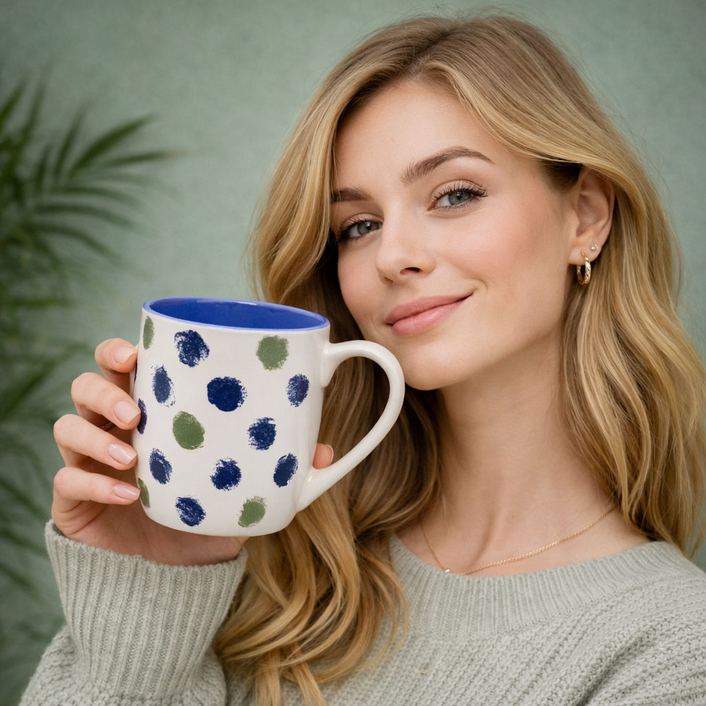 Cuire Polka Dots White Ceramic Coffee Mug | Mug for Him & Her | Perfect for Gifting | 580ml (Set of 1)