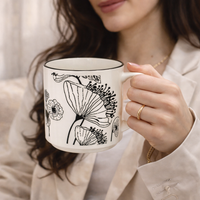 Cuire Floral Black & White Ceramic Coffee Mug | Mug for Him & Her | Perfect for Gifting | 350ml (Set of 1)
