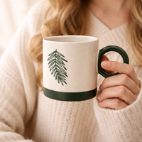 Cuire Green Fern Ceramic Coffee Mug | Mug for Him & Her | Perfect for Gifting | 370ml (Set of 1)