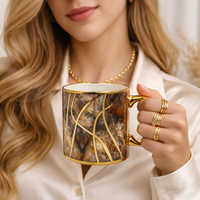 Cuire Golden Veins Design Ceramic Coffee Mug | Mug for Him & Her | Perfect for Gifting | 340ml (Set of 1)