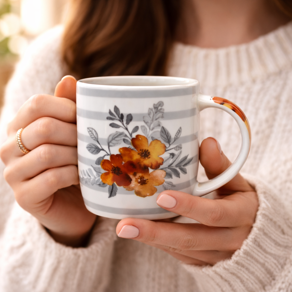Cuire Floral Ceramic Coffee Mug | Mug for Him & Her | Perfect for Gifting | 350ml (Set of 1)