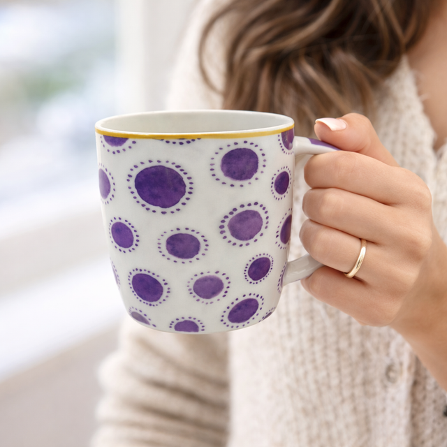Cuire Purple Pattern Ceramic Coffee Mug | Mug for Him & Her | Perfect for Gifting | 360ml (Set of 1)