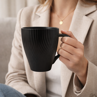 Cuire Black Ribbed Ceramic Coffee Mug | Mug for Him & Her | Perfect for Gifting | 360ml (Set of 1)