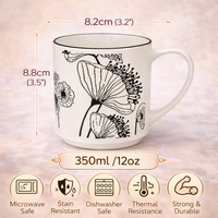 Cuire Floral Black & White Ceramic Coffee Mug | Mug for Him & Her | Perfect for Gifting | 350ml (Set of 1)