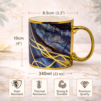 Cuire Blue and Golden Veins Design Ceramic Coffee Mug | Mug for Him & Her | Perfect for Gifting | 340ml (Set of 1)