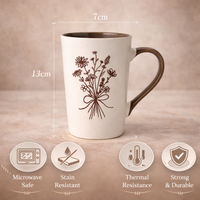 Cuire Brown Coloured Floral Embossed Ceramic Coffee Mug | Mug for Him & Her | Perfect for Gifting | 320ml (Set of 1)