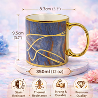 Cuire Golden Veins Designer Ceramic Mug |Stain Resistant, Thermal Resistant | Strong & Durable Premium Tea Cup| 340ml (Golden Veins with DEEP Blue Marble)