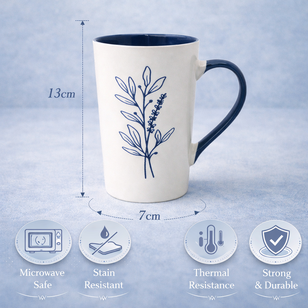 Cuire Blue Coloured Floral Embossed Ceramic Coffee Mug | Mug for Him & Her | Perfect for Gifting | 320ml (Set of 1)