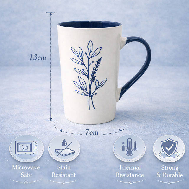 Cuire Blue Coloured Floral Embossed Ceramic Coffee Mug | Mug for Him & Her | Perfect for Gifting | 320ml (Set of 1)