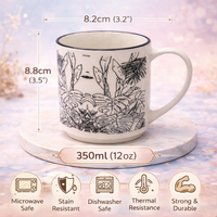Cuire Floral Black & White Ceramic Coffee Mug | Mug for Him & Her | Perfect for Gifting | 350ml (Set of 1)