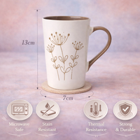 Cuire Beige Coloured Floral Embossed Ceramic Coffee Mug | Mug for Him & Her | Perfect for Gifting | 320ml (Set of 1)