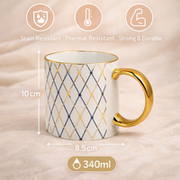 Cuire Royal Blue and Golden Diamond Pattern Ceramic Coffee Mug | Mug for Him & Her | Perfect for Gifting | 340ml (Set of 1)