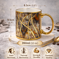Cuire Golden Veins Designer Ceramic Mug |Stain Resistant, Thermal Resistant | Strong & Durable Premium Tea Cup| 340ml (Golden Veins with Granite)