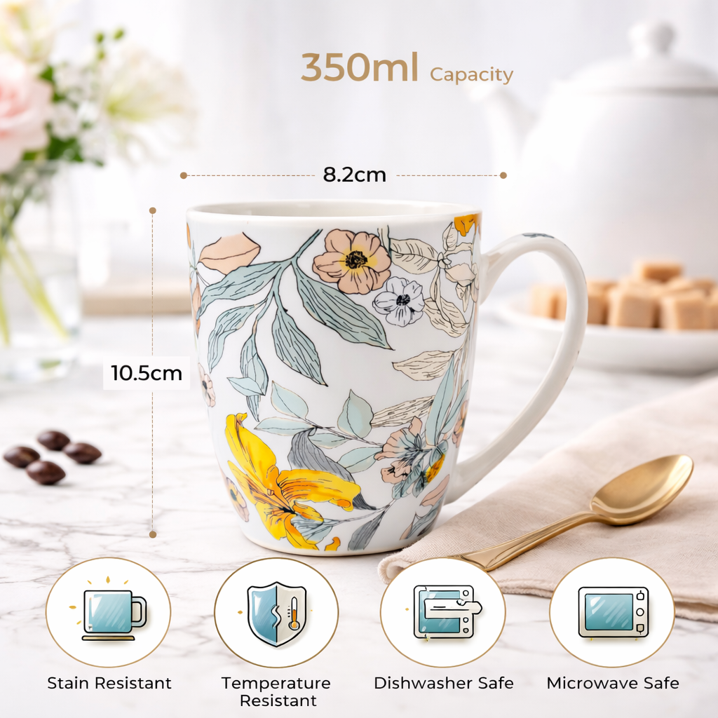 Cuire Floral Ceramic Coffee Mug | Mug for Him & Her | Perfect for Gifting | 350ml (Set of 1)