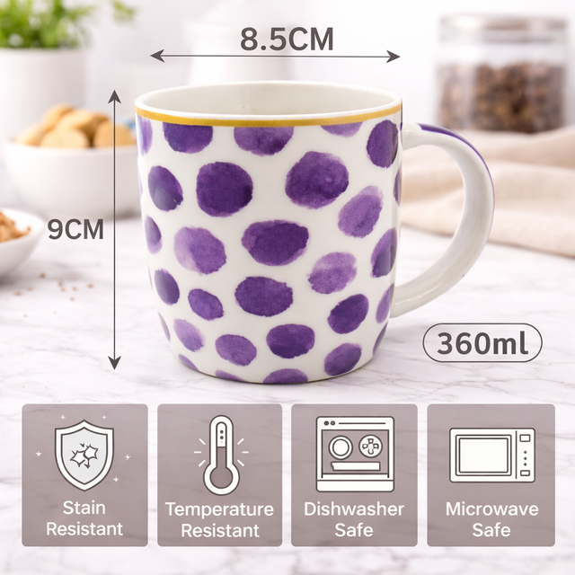 Cuire Purple Pattern Ceramic Coffee Mug | Mug for Him & Her | Perfect for Gifting | 360ml (Set of 1)