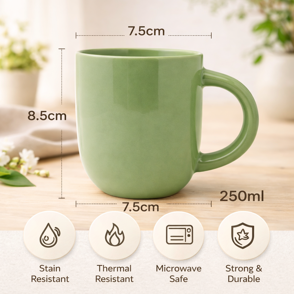 Cuire Solid Sage Green Colour Ceramic Coffee Mug | Mug for Him & Her | Perfect for Gifting | 250ml (Set of 1)