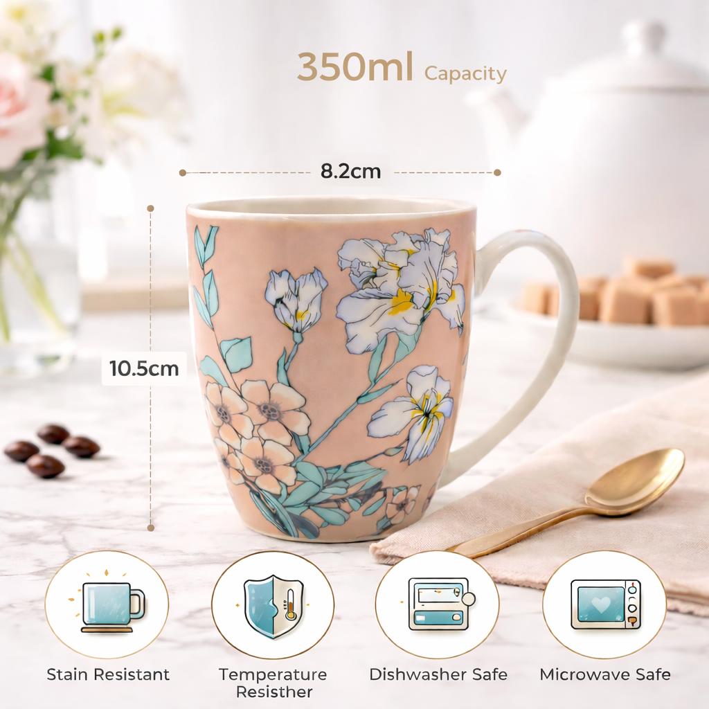 Cuire Floral Ceramic Coffee Mug | Mug for Him & Her | Perfect for Gifting | 350ml (Set of 1)