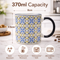 Cuire Blue Patterned Ceramic Coffee Mug | Mug for Him & Her | Perfect for Gifting | 370ml (Set of 1)