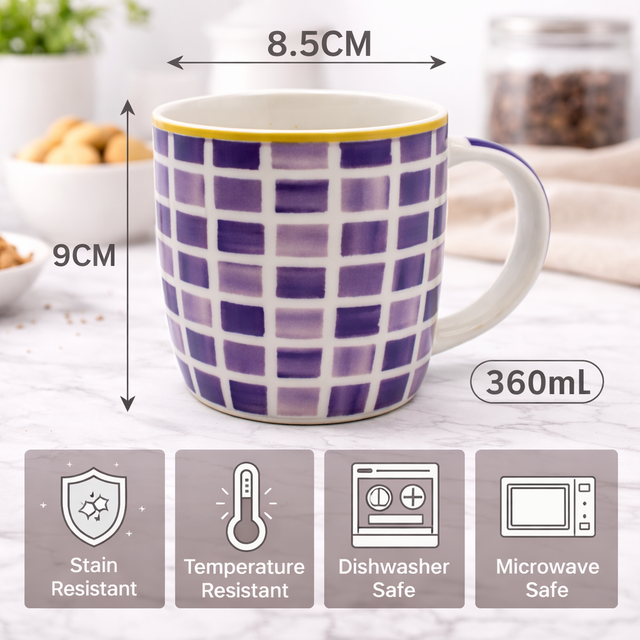 Cuire Purple Pattern Ceramic Coffee Mug | Mug for Him & Her | Perfect for Gifting | 360ml (Set of 1)