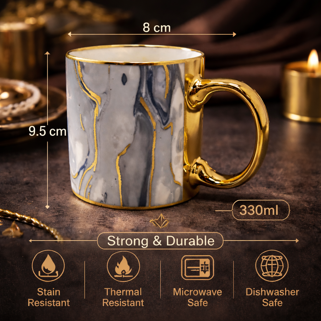 Cuire Golden Marble Ceramic Coffee Mug | Mug for Him & Her | Perfect for Gifting | 330ml (Set of 1)