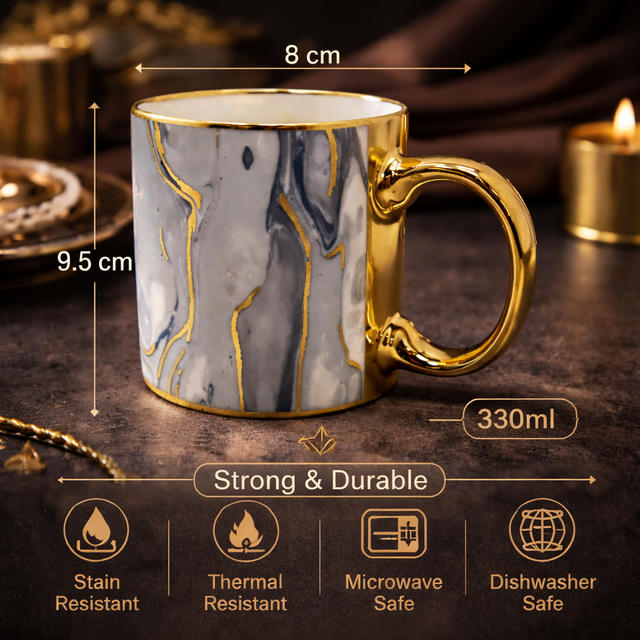 Cuire Golden Marble Ceramic Coffee Mug | Mug for Him & Her | Perfect for Gifting | 330ml (Set of 1)