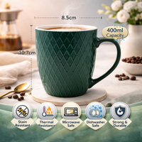 Cuire Diamond Pattern Teal Green Ceramic Coffee Mug | Mug for Him & Her | Perfect for Gifting | 400ml (Set of 1)