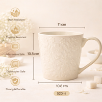 Cuire Floral Embossed White Ceramic Coffee Mug | Mug for Him & Her | Perfect for Gifting | 520ml (Set of 1)
