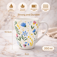 Cuire Ceramic Floral Wildflower Coffee Mug | Mug for Him & Her | Perfect for Gifting | 350ml (Set of 1)