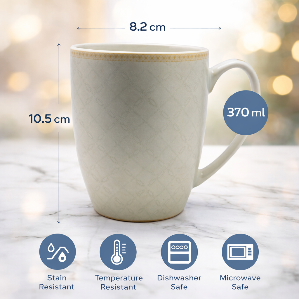 Cuire Lattice Ceramic Coffee Mug | Mug for Him & Her | Perfect for Gifting | 370ml (Set of 1)