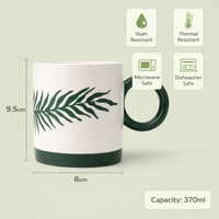Cuire Green Fern Ceramic Coffee Mug | Mug for Him & Her | Perfect for Gifting | 370ml (Set of 1)
