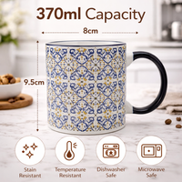 Cuire Blue Patterned Ceramic Coffee Mug | Mug for Him & Her | Perfect for Gifting | 370ml (Set of 1)
