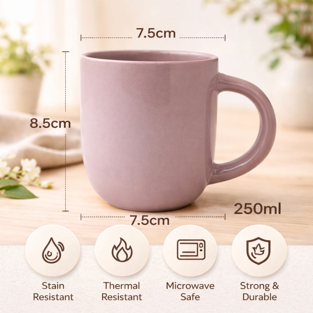 Cuire Solid Mauve Colour Ceramic Coffee Mug | Mug for Him & Her | Perfect for Gifting | 250ml (Set of 1)