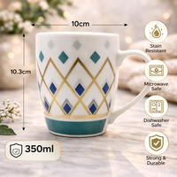 Cuire Geometric Print Ceramic Coffee Mug | Mug for Him & Her | Perfect for Gifting | 350ml (Set of 1)
