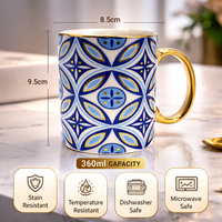 Cuire Golden Blue Floral Ceramic Coffee Mug | Mug for Him & Her | Perfect for Gifting | 360ml (Set of 1)